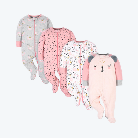 4 Pack  Baby Girls Footie Sleepers