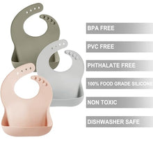 Adjustable Silicone Bibs with Pocket, 3-Pack.