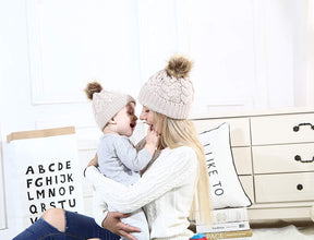 Baby Winter Knit Beanie Set Color: White/Beige/Pink-3pcs