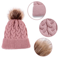 Baby Winter Knit Beanie Set Color: White/Beige/Pink-3pcs