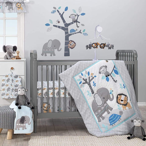 Jungle Fun 3-Piece Crib Bedding Set, Blue/Gray(Pack of 1)