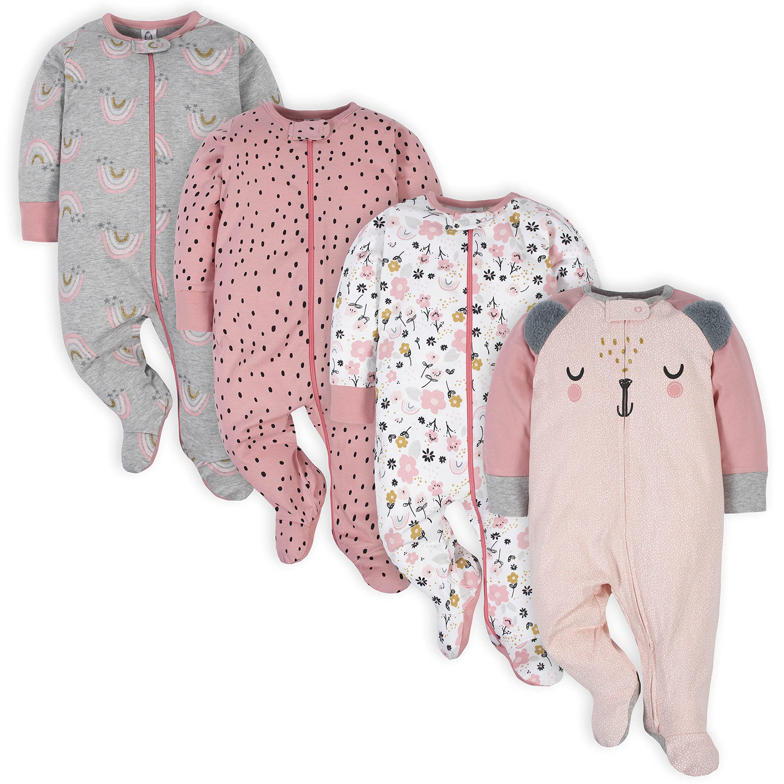 4 Pack  Baby Girls Footie Sleepers